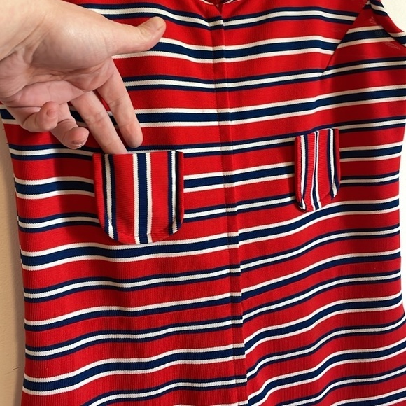 VTG Retro Jumpsuit Med Red 60s 70s Revival Coastal Nautical Mid-Mod - Picture 9 of 15